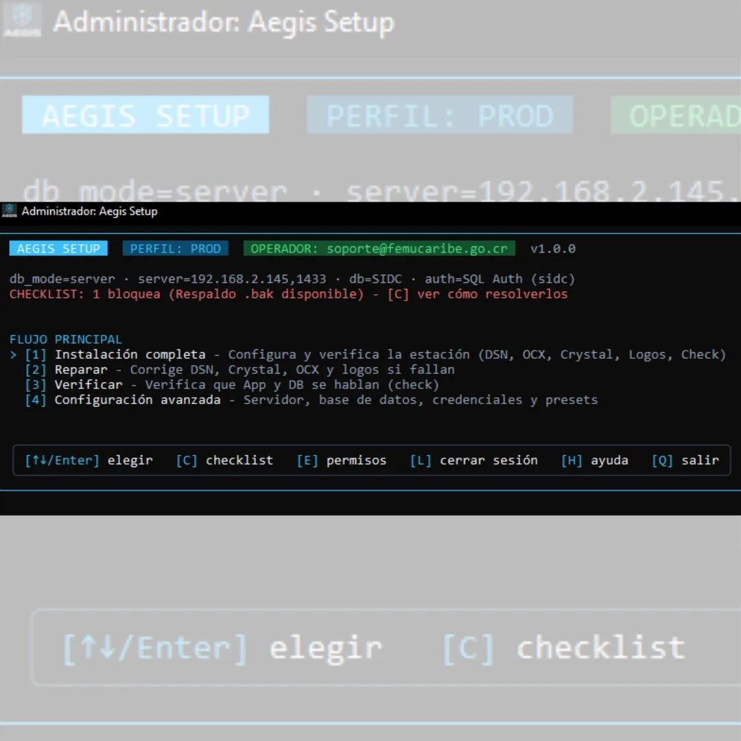 Vista previa del proyecto AegisSetup — Despliegue y diagnóstico de SIDC
