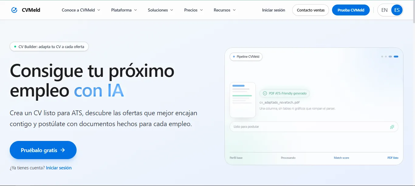 Vista previa del proyecto CVMeld — Plataforma de empleabilidad con IA
